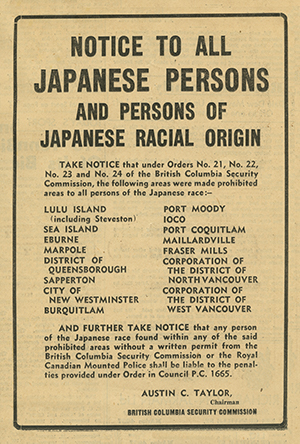 Government notice to Japanese Canadians